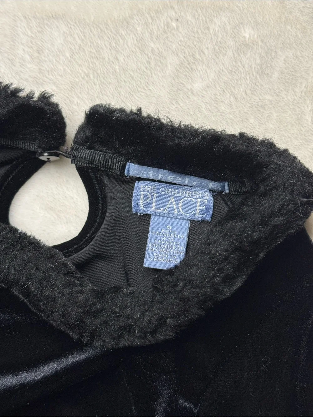 The Children's Place Formal Black Velvet Dress with Faux Fur Trim Holiday Sz 6